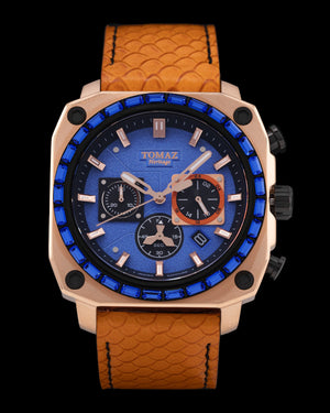 
                  
                    Load image into Gallery viewer, Jezper TQ021B-D7 (Rosegold) with Blue Swarovski (Orange Salmon Leather Strap)
                  
                