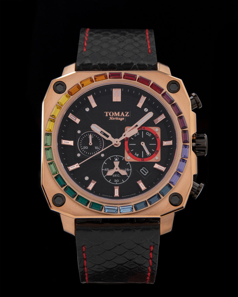 
                  
                    Load image into Gallery viewer, Jezper TQ021B-D8 (Rosegold) with Rainbow Swarovski (Black Salmon Leather Strap)
                  
                