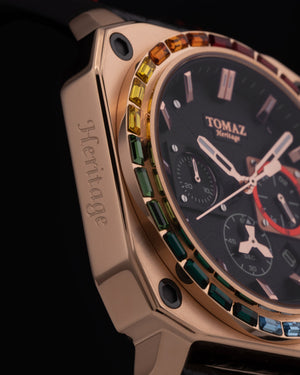 
                  
                    Load image into Gallery viewer, Jezper TQ021B-D8 (Rosegold) with Rainbow Swarovski (Black Salmon Leather Strap)
                  
                