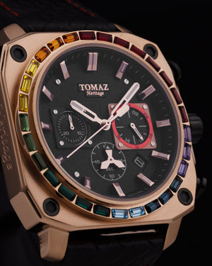 
                  
                    Load image into Gallery viewer, Jezper TQ021B-D8 (Rosegold) with Rainbow Swarovski (Black Salmon Leather Strap)
                  
                