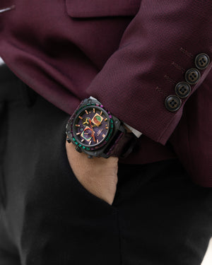 
                  
                    Load image into Gallery viewer, Jezper TQ021B-D9 (Black/Purple) with Purple Green Swarovski (Purple Salmon Leather Strap)
                  
                