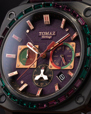 
                  
                    Load image into Gallery viewer, Jezper TQ021B-D9 (Black/Purple) with Purple Green Swarovski (Purple Salmon Leather Strap)
                  
                