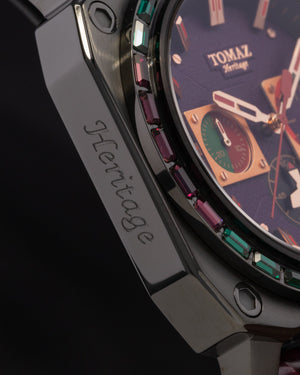 
                  
                    Load image into Gallery viewer, Jezper TQ021B-D9 (Black/Purple) with Purple Green Swarovski (Purple Salmon Leather Strap)
                  
                