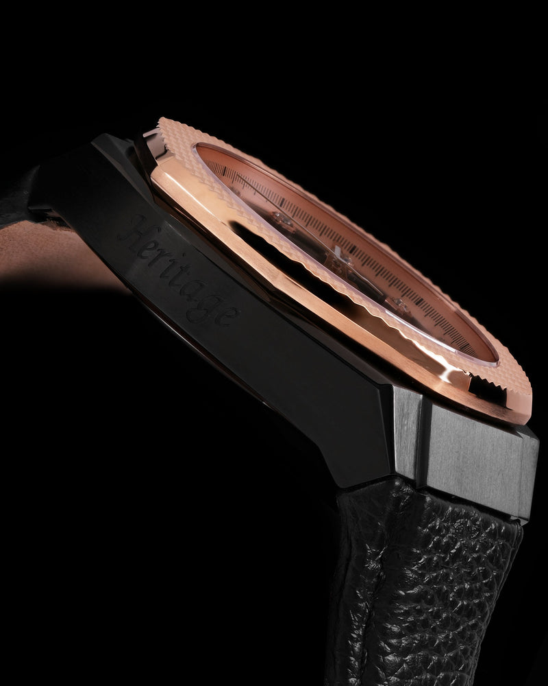 
                  
                    Load image into Gallery viewer, Hexagon TQ023A-D10 (Black/Rosegold) (Black Leather Strap)
                  
                