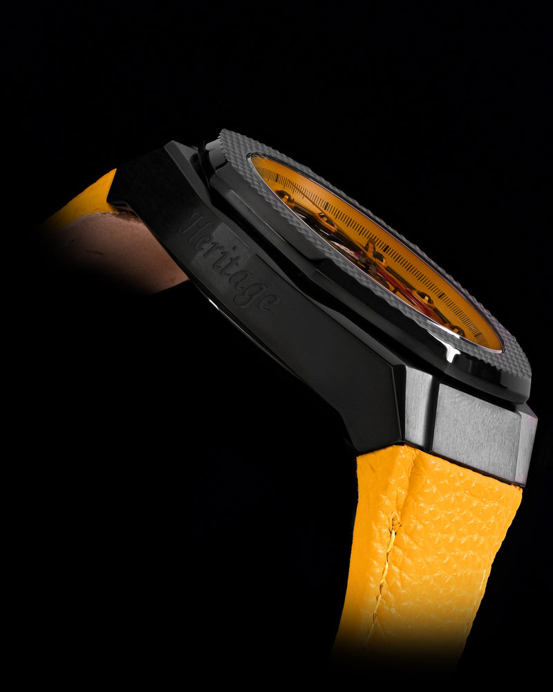 
                  
                    Load image into Gallery viewer, Hexagon TQ023A-D8 (Black/Yellow) Yellow Leather Strap
                  
                