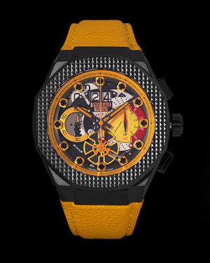 
                  
                    Load image into Gallery viewer, Hexagon TQ023A-D8 (Black/Yellow) Yellow Leather Strap
                  
                