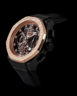 
                  
                    Load image into Gallery viewer, Hexagon TQ023A-D10 (Black/Rosegold) (Black Leather Strap)
                  
                