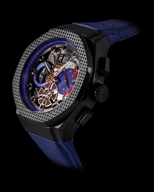 
                  
                    Load image into Gallery viewer, Hexagon TQ023A-D18 (Black/Blue) (Blue Leather Strap)
                  
                