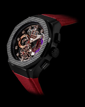 
                  
                    Load image into Gallery viewer, Hexagon TQ023A-D5 (Black) Red Leather Strap
                  
                