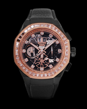 
                  
                    Load image into Gallery viewer, Hexagon TQ023B-D10 (Black/Rosegold) with White Swarovski Crystal (Black Leather Strap)
                  
                