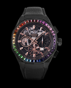 
                  
                    Load image into Gallery viewer, Hexagon TQ023B-D14 (Black) with Rainbow Swarovski Crystal (Black Leather Strap)
                  
                