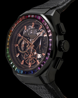 
                  
                    Load image into Gallery viewer, Hexagon TQ023B-D14 (Black) with Rainbow Swarovski Crystal (Black Leather Strap)
                  
                