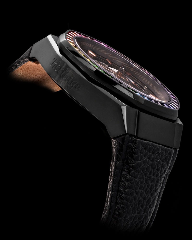 
                  
                    Load image into Gallery viewer, Hexagon TQ023B-D14 (Black) with Rainbow Swarovski Crystal (Black Leather Strap)
                  
                