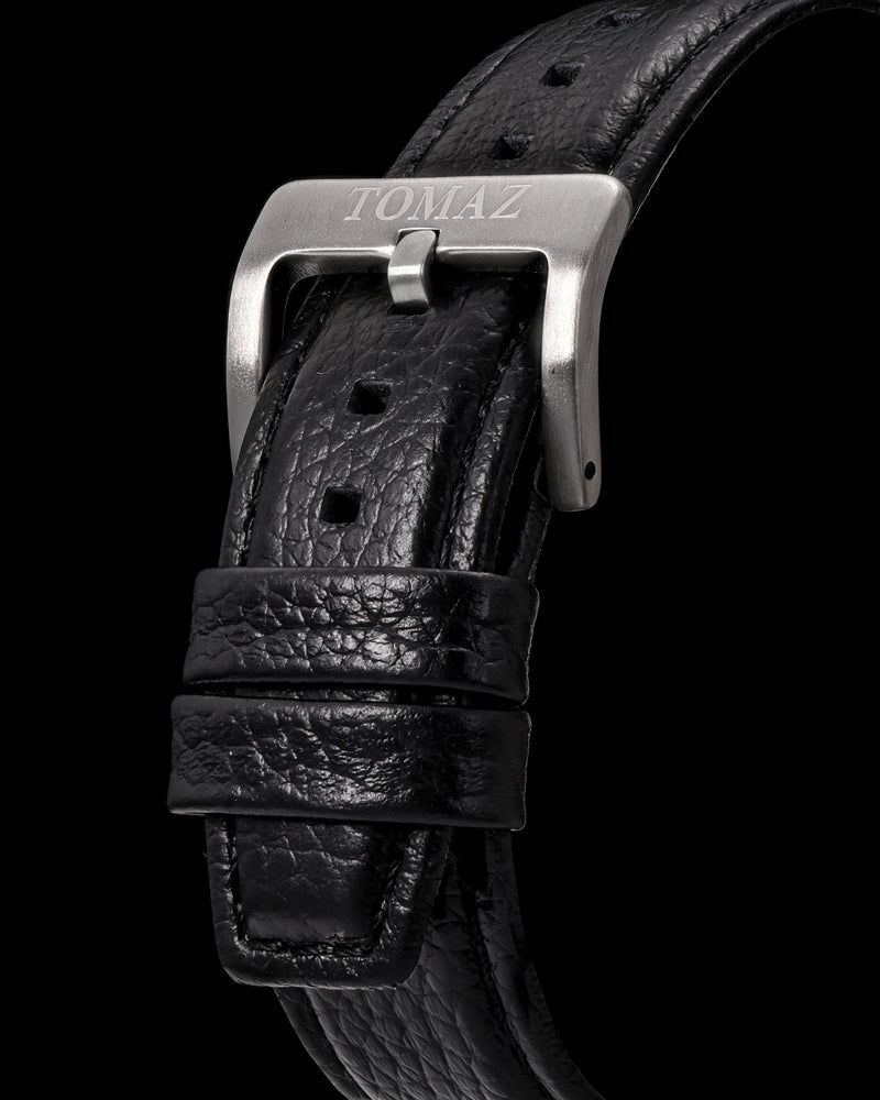 
                  
                    Load image into Gallery viewer, Hexagon TQ023B-D18 (Silver/Black) with White Swarovski Crystal (Black Leather Strap)
                  
                