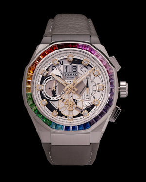 
                  
                    Load image into Gallery viewer, Hexagon TQ023B-D21 (Silver/White) with Rainbow Swarovski Crystal (White Leather Strap)
                  
                