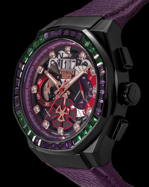 
                  
                    Load image into Gallery viewer, Hexagon TQ023B-D7 (Black/Purple) with Green Purple Swarovski Crystal (Purple Leather Strap)
                  
                