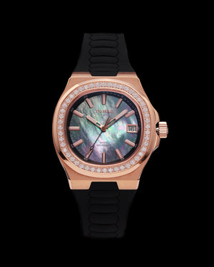 
                  
                    Load image into Gallery viewer, Tomaz Ladies Watch TQ029L-D10 (Rosegold) with White Swarovski Crystal (Navy Rubber Strap)
                  
                