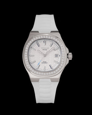 
                  
                    Load image into Gallery viewer, Tomaz Ladies Watch TQ029L-D2 (Silver/White) with White Swarovski Crystal (White Rubber Strap)
                  
                