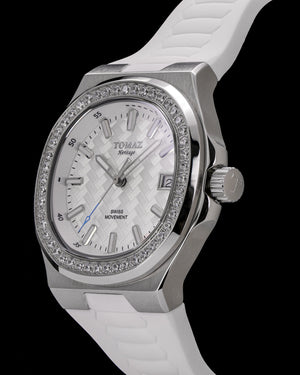 
                  
                    Load image into Gallery viewer, Tomaz Ladies Watch TQ029L-D2 (Silver/White) with White Swarovski Crystal (White Rubber Strap)
                  
                