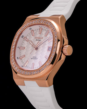 
                  
                    Load image into Gallery viewer, Tomaz Ladies Watch TQ029L-D3 (Rosegold) with White Swarovski Crystal (White Rubber Strap)
                  
                