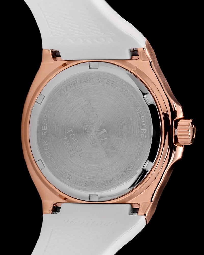 
                  
                    Load image into Gallery viewer, Tomaz Ladies Watch TQ029L-D3 (Rosegold) with White Swarovski Crystal (White Rubber Strap)
                  
                