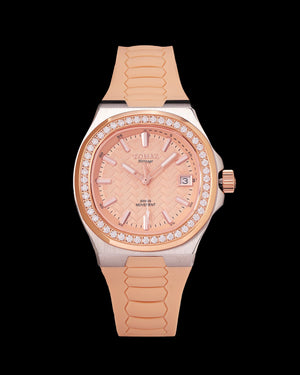 
                  
                    Load image into Gallery viewer, Tomaz Ladies Watch TQ029L-D8 (Silver/Rosegold) with White Swarovski Crystal (Cream Rubber Strap)
                  
                