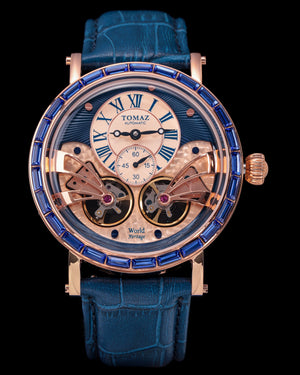 
                  
                    Load image into Gallery viewer, Double Wings Automatic TW001-D1 (Gold/Navy) with Navy Swarovski (Navy Bamboo Leather Strap)
                  
                