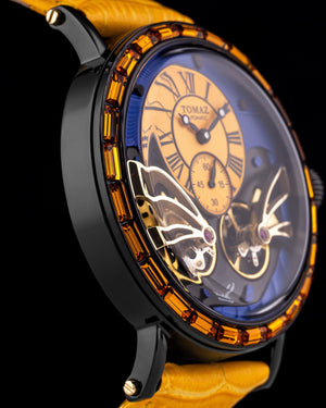 
                  
                    Load image into Gallery viewer, Double Wings Automatic TW001-D4 (Black/Yellow/Blue) with Yellow Swarovski (Yellow Bamboo Leather Strap)
                  
                