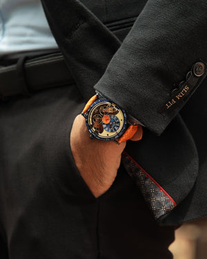 
                  
                    Load image into Gallery viewer, Double Wings Automatic TW001-D8 (Black/Blue/Cream) with Navy Swarovski (Orange Salmon Leather Strap)
                  
                