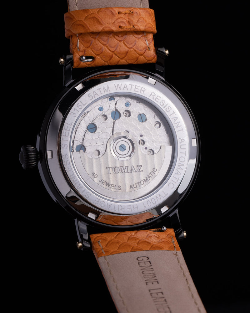 
                  
                    Load image into Gallery viewer, Double Wings Automatic TW001-D8 (Black/Blue/Cream) with Navy Swarovski (Orange Salmon Leather Strap)
                  
                