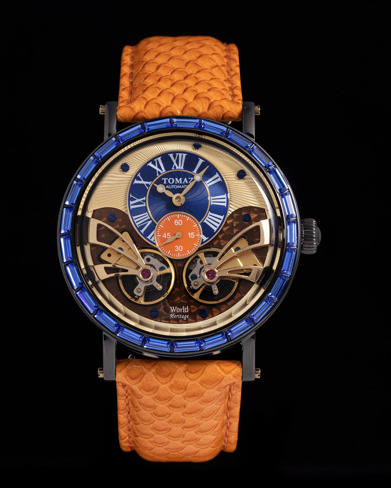 
                  
                    Load image into Gallery viewer, Double Wings Automatic TW001-D8 (Black/Blue/Cream) with Navy Swarovski (Orange Salmon Leather Strap)
                  
                