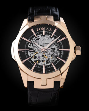 
                  
                    Load image into Gallery viewer, Tomaz Men&amp;#39;s Watch TW003-D3 (Rosegold/Black) Black Bamboo Leather Strap
                  
                