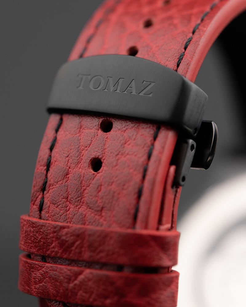 
                  
                    Load image into Gallery viewer, Tomaz Men&amp;#39;s Watch TW014-D5 (Black) Red Leather Strap
                  
                