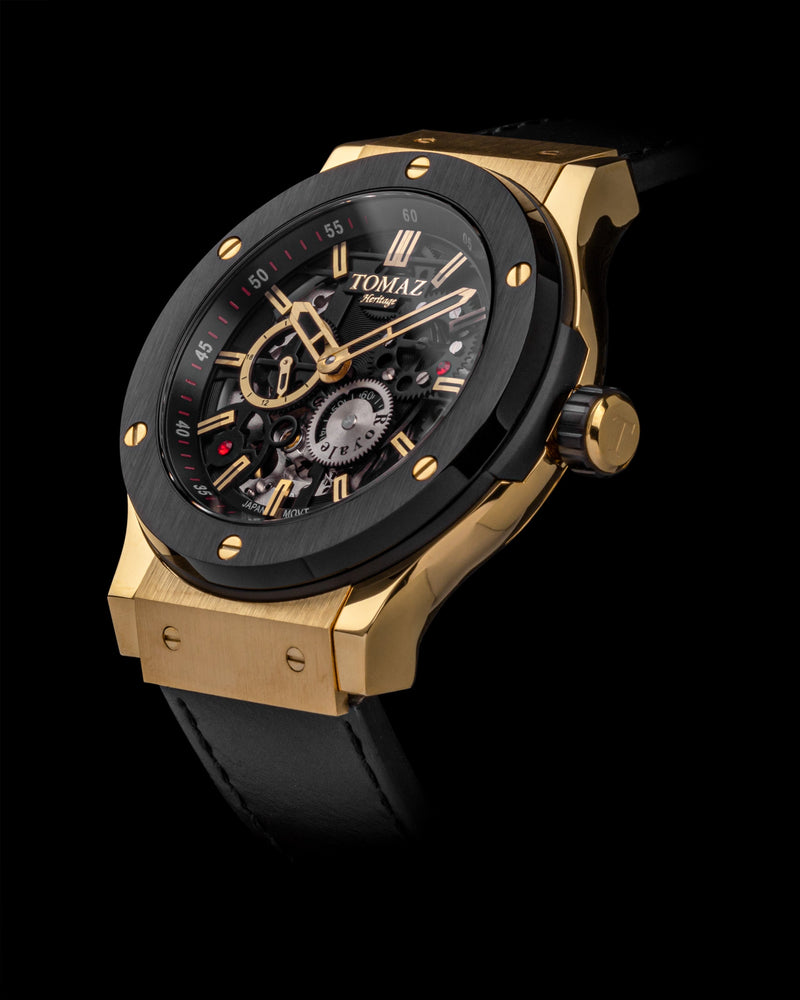 
                  
                    Load image into Gallery viewer, Tomaz Men&amp;#39;s Watch TW014-D6 (Gold/Black) Black Leather Strap
                  
                