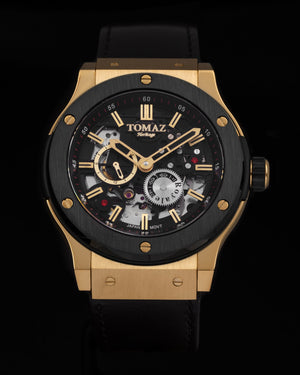 
                  
                    Load image into Gallery viewer, Tomaz Men&amp;#39;s Watch TW014-D6 (Gold/Black) Black Leather Strap
                  
                