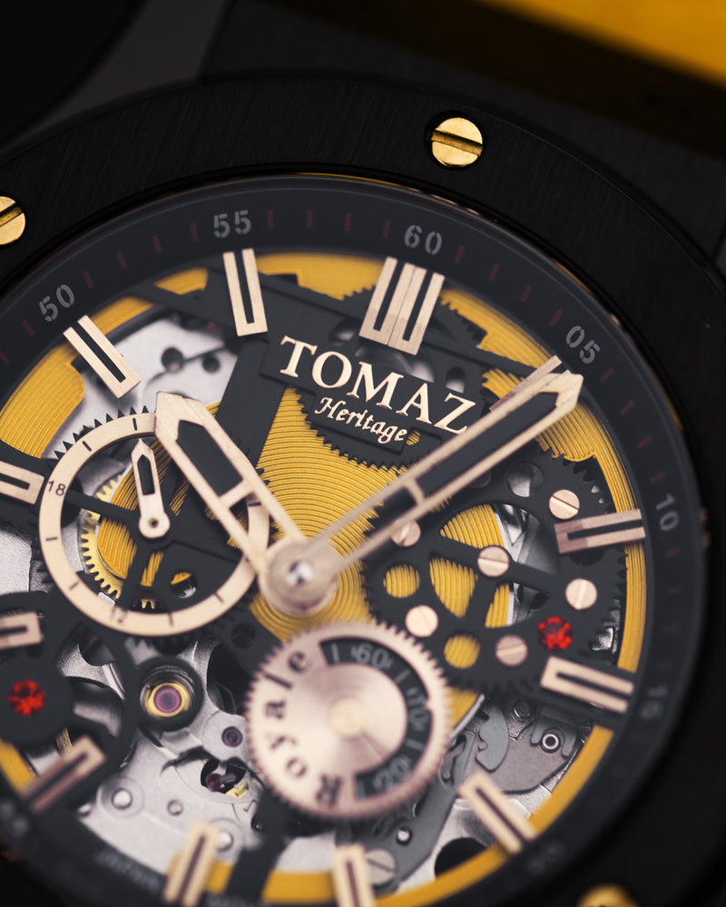 
                  
                    Load image into Gallery viewer, Tomaz Men&amp;#39;s Watch TW014-D7 (Black/Yellow) Yellow Leather Strap
                  
                