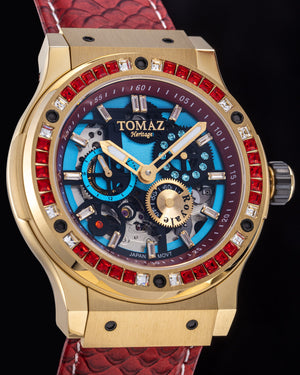 
                  
                    Load image into Gallery viewer, Royale TW014A-D1 (Gold) with Red Swarovski (Red Salmon Leather Strap)
                  
                