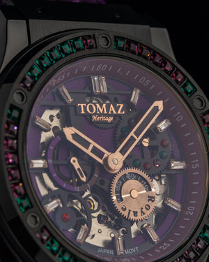 
                  
                    Load image into Gallery viewer, Royale TW014A-D4 (Black) with Green Purple Swarovski (Purple Salmon Leather Strap)
                  
                