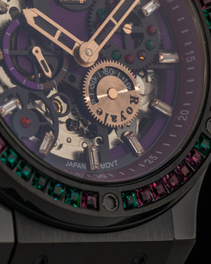 
                  
                    Load image into Gallery viewer, Royale TW014A-D4 (Black) with Green Purple Swarovski (Purple Salmon Leather Strap)
                  
                