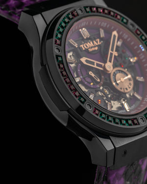 
                  
                    Load image into Gallery viewer, Royale TW014A-D4 (Black) with Green Purple Swarovski (Purple Salmon Leather Strap)
                  
                