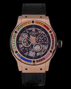 
                  
                    Load image into Gallery viewer, Royale TW014B-D1 (Rosegold) with Rainbow Swarovski (Black Salmon Leather Strap)
                  
                