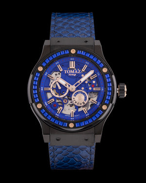 
                  
                    Load image into Gallery viewer, Royale TW014B-D3 (Black) with Blue Swarovski (Blue Salmon Leather Strap)
                  
                