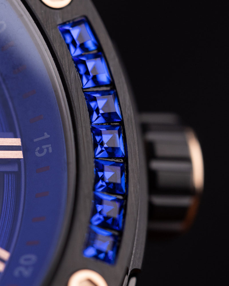 
                  
                    Load image into Gallery viewer, Royale TW014B-D3 (Black) with Blue Swarovski (Blue Salmon Leather Strap)
                  
                