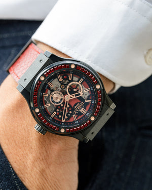 
                  
                    Load image into Gallery viewer, Royale TW014B-D4 (Black) with Red Swarovski (Red Salmon Leather Strap)
                  
                