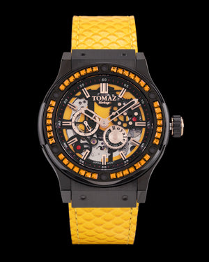 
                  
                    Load image into Gallery viewer, Royale TW014B-D6 (Black/Yellow) with Yellow Swarovski (Yellow Salmon Leather Strap)
                  
                