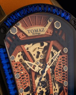 
                  
                    Load image into Gallery viewer, GT Skeleton TW028-D16 (Rosegold/Orange) with Blue Swarovski (Orange Rubber Strap)
                  
                