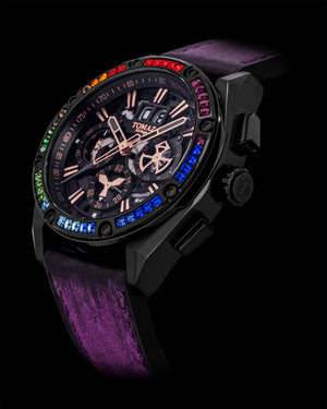 
                  
                    Load image into Gallery viewer, RAWR III TW024C-D1 (Black) with Rainbow Swarovski (Purple Plain Strap)
                  
                