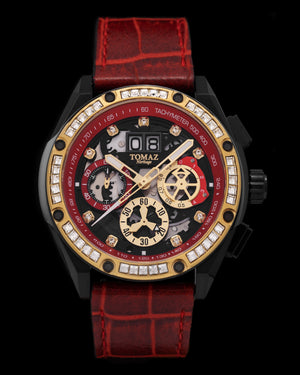 
                  
                    Load image into Gallery viewer, RAWR III TW024E-D3 (Black/Red) with White Swarovski (Red Bamboo Leather Strap)
                  
                