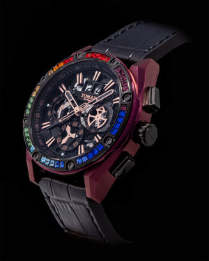 
                  
                    Load image into Gallery viewer, RAWR III TW024C-D2 (Purple/Black) with Rainbow Swarovski (Black Bamboo Strap)
                  
                