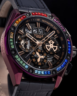 
                  
                    Load image into Gallery viewer, RAWR III TW024C-D2 (Purple/Black) with Rainbow Swarovski (Black Bamboo Strap)
                  
                